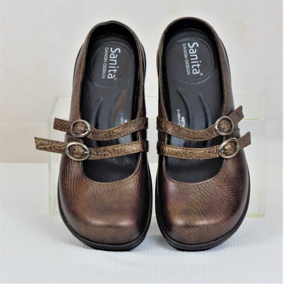 Sanita Danish Design Metallic Bronze Leather Mary Jane Women Clog Shoes - Picture 1 of 16